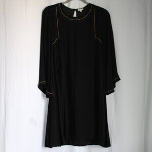 En Creme x Anthropologie Black Dress with Embroidered Beaded Gold Borders Small
